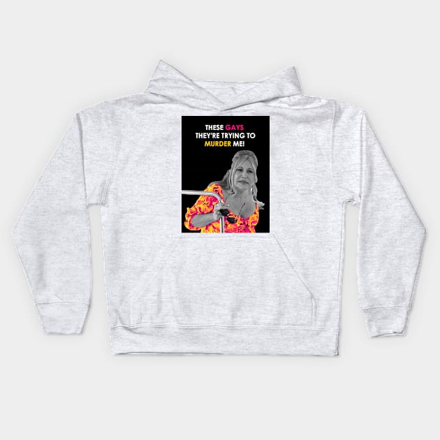 Jennifer Coolidge these gays are trying to murder me Kids Hoodie by miyku